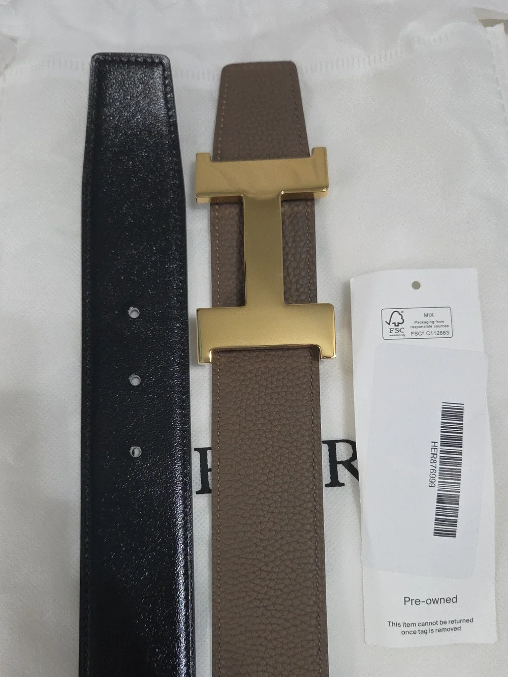 Hermes Reversible Gold H Buckle Belt Brown & Black Leather